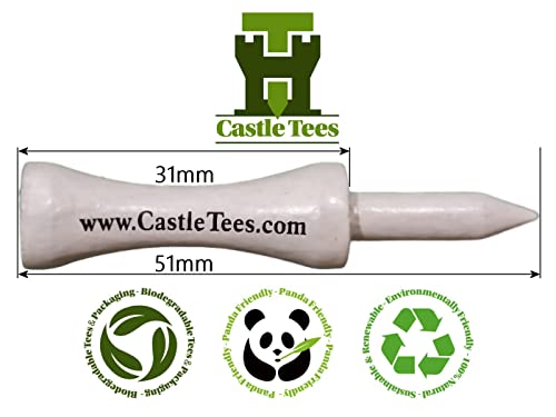 Castle Tees White 40 x 51mm 2 inch White Premium Bamboo Golf Tees in a Tin with Free Ball Marker & Free Pencil. Twice the strength of regular bamboo very strong & durable & a Great Golf Gift - Image 2