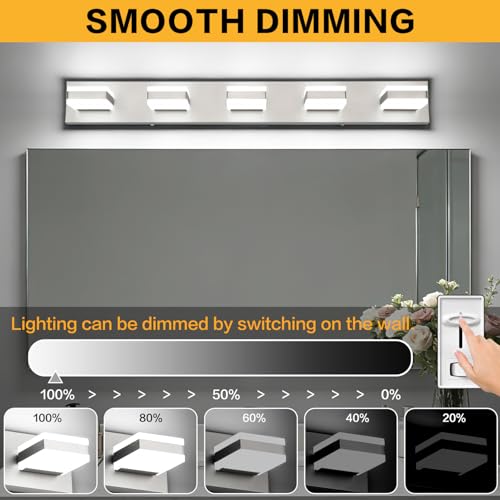 Image of SOLFART Brushed Nickel Vanity Lights for Bathroom, 5 Color Temperature Bathroom Light, Light Fixtures Over Mirror, Modern LED Lighting Adjustable Color 5CCT