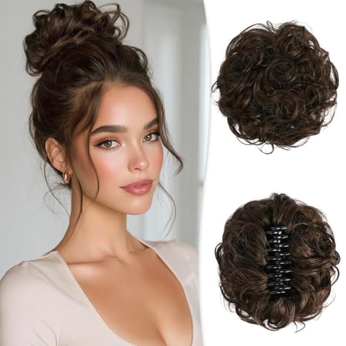 RUWISS Grande Chignon Finto per Capelli, Chignon Capelli Veri Ondulato Scrunchies per Capelli Ricciuto Elastico Updo Posticci per Donna, 3#