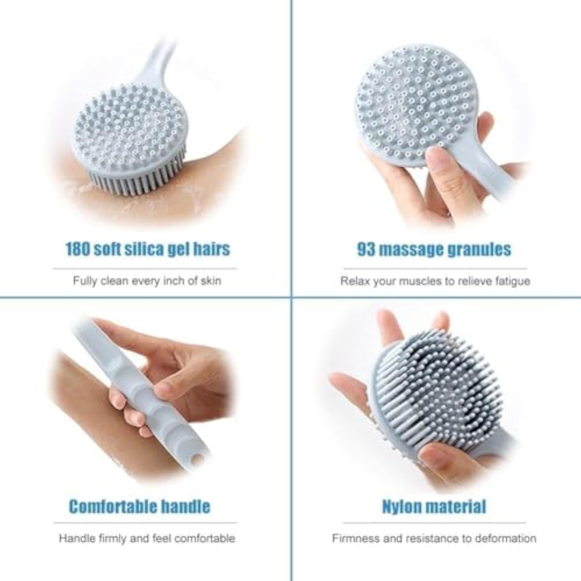 Silicone Bath Brush with Long Handle, Exfoliating Body Scrubber