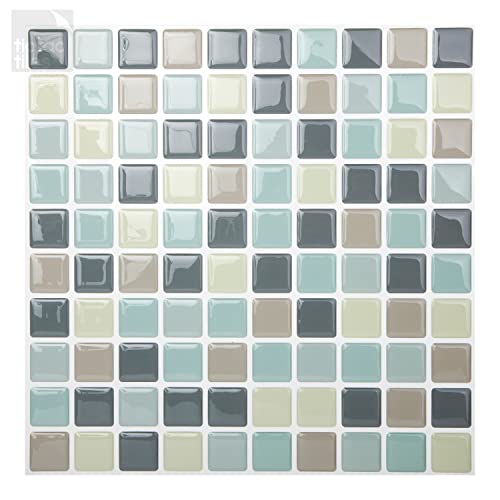 Tic Tac Tiles Peel and Stick Self Adhesive Removable Stick On Kitchen Backsplash Bathroom 3D Wall Tiles in Mosaic Designs (Mintgrey) (10)