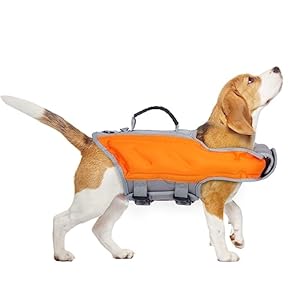 Ownpets Inflatable Dog Life Jacket, High Buoyancy, Lightweight Dog Life Jacket for Swimming, Boating, Adjustable Pet Rescue Protector with Reflective Strips and Rescue Handle (Large)