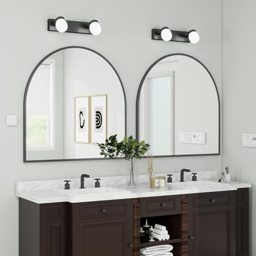 Image of BEAUTYPEAK 31 inchx32 inch Arch Bathroom Mirror, Wall Mounted Vanity Metal Frame Mirror for Bedroom, Entryway, Living Room, Black