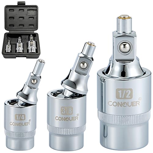 CONQUER 3 PCS Magnetic 2-Stage Universal Joint Socket Extension Bar 1/4