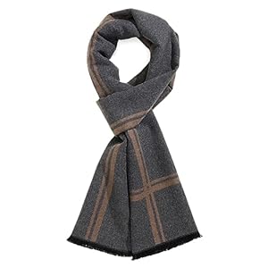 Men’s Winter Warm Scarf Premium Cashmere Feel, Luxuriously Soft Long Plaid Pattern