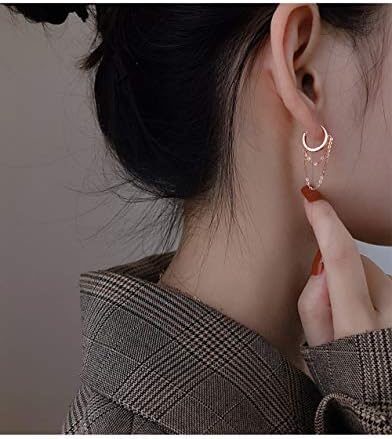 Tassel Chain Drop Dangle Small Hoop Earrings for Women Girls 925 Sterling Silver Small Huggie Helix Cartilage Tragus Daith Studs Piercing Cuff Minimalist Fashion Personalized Punk Jewelry Rose Gold