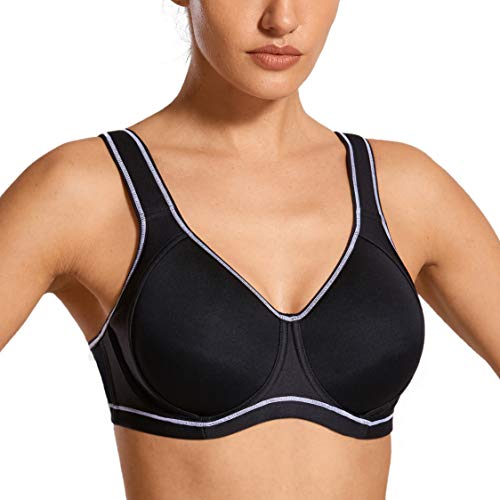 Syrokan High Impact Sports Bras For Women Support Underwire Cross Back Large Bust Cool Comfort Molded Cup Black 38B cover