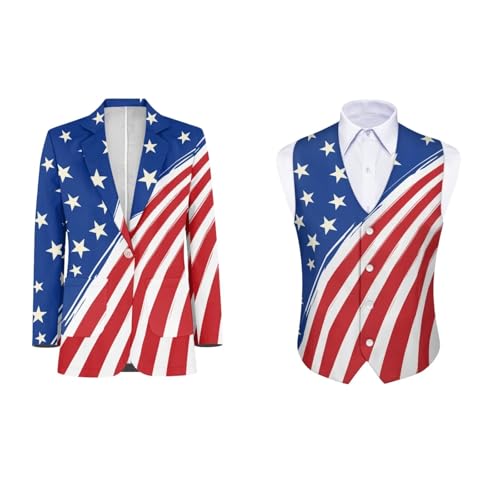 Men's 2 Piece Suit One Button Regular Fit Blazer V-Neck Suit Vest Set, Size S-4XL2