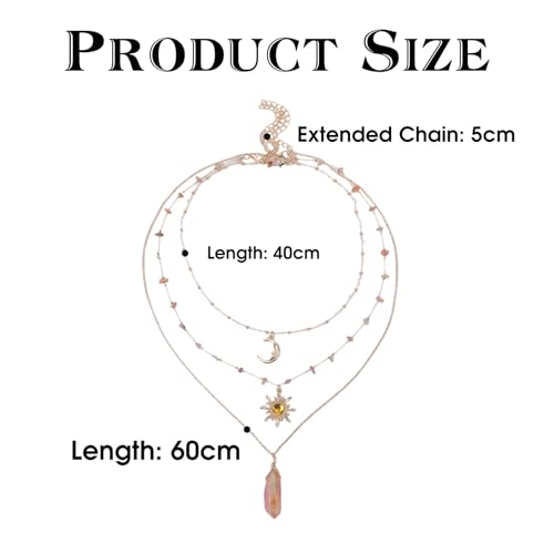 MOSTORY Orange Sun Fairy Necklace - Crescent Moon Renaissance Necklace for Fairy Accessories Women, Layered Raw Quartz Renfaire Choker for Fairycore Fantasy Jewelry Cosplay by MOSTORY - Used condition - Image 8