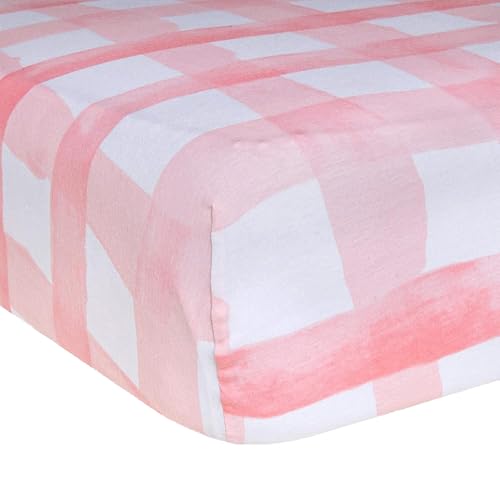 Image of Burt's Bees Baby Pattern Fitted Crib Sheet Organic Cotton BEESNUG - Buffalo Check Blossom, Fits Unisex Standard Bed and Toddler Mattress, Infant Essentials, 52 x 28 Inch 1-Pack