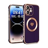 Rxuiael Magnetic Case for iPhone 12 Case for Women Girls Female [Compatible with Magnetic] Soft Luxury Love for iPhone 12 Phone Case [ Four Raised Bumper Shockproof] 12 Cove Dark Purple