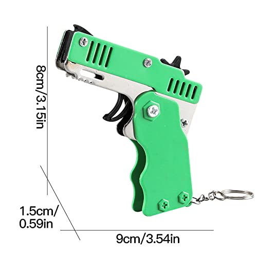 Rubber Band Gun Cool Keychain Rubber Band Toy Metal Burst Collapsible Rubber Launcher Toy With 60 Elastic Rubber Children's Toy For Kids (Green) #TOP1