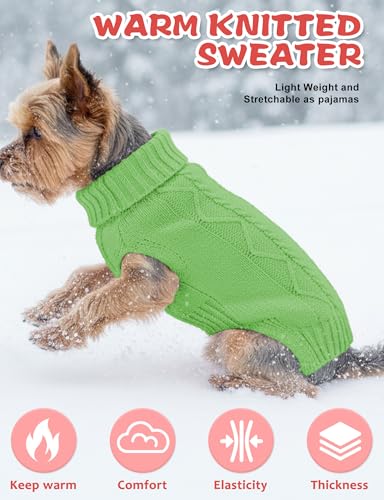 Image of Dog Sweaters for Small Medium Large Dogs Cats, Soft Warm Turtleneck Pullover Solid Cable Knit Fleece Stretch Pet Clothes,Classic Fuzzy Coat for Puppy Girl Boys for Fall Winter Cold Weather