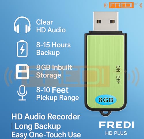 Image of FREDI HD PLUS USB Voice Recorder with 8GB Internal Memory | Clear Audio Recording Pen Drive | One-Switch Use | OTG Mobile File Playback Support | Portable Recorder for Classes, Office & Daily Notes