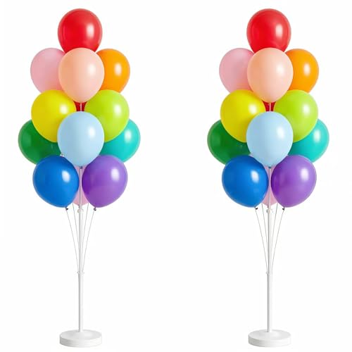 Image of Balloon Column Stand Kit,2 Sets of Assorted Rainbow Balloon Tower Pillar with 10inch Bright Color baloon Reusable Design for Grirls Party,Birthday, Wedding,Baby Shower (13-Colorful)