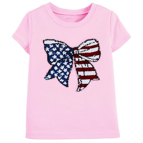 Image of Mrocioa American Heart Flag Girls 4th of July Shirt USA Patriotic Kids Sequin T-Shirt for 2-7 Years