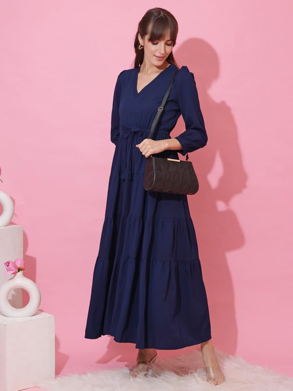 Image of Honky Tonky Women's Casual 3 /4 Sleeve Crepe Fit and Flare Dress| Comfortable Relaxed Fit Summer Party Dress