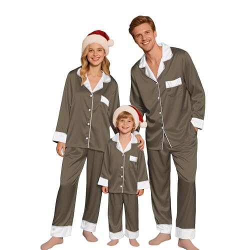 Pijamas a juego familia de satén de invierno pijamas navideños cuello redondo a juego par dos piezas pijama para niños para toda la familia Navidad Pyjama manga larga Año Nuevo Ropa de noche