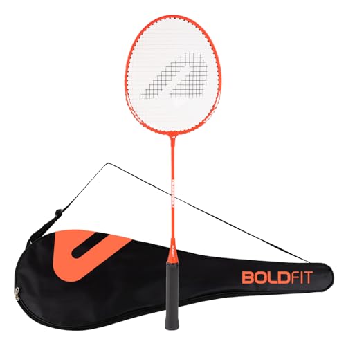 Image of Boldfit Badminton Rackets for Beginners, Adults Aluminium Shuttle Bat with Full Cover Bag Badminton Racket for Practice & Match Lightweight Badminton Racquet with Grip Handle Shuttle Racket - Orange