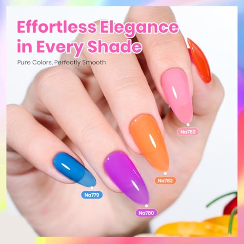 Image of Beetles Jelly Gel Polish Set, 6 Colors HEMA-Free Summer Neon Gel Polish Yellow Pink Red Blue Purple Orange 15ML Full Size Full Size Sheer Translucent Effect Soak Off UV Colorful Bottle Gel Gifts