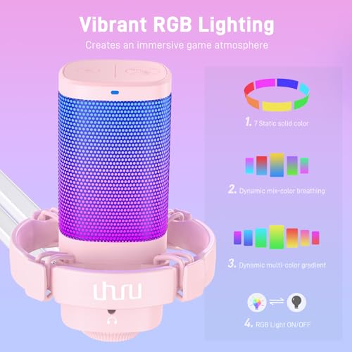 Image of UHURU Gaming USB Microphone for PC: Streaming Computer Mic with Noise Cancellation - Condenser Mic with Controllable RGB for Gaming Streaming