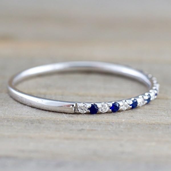 1mm Wedding Band Cubic Zirconia Half Eternity Stackable Engagement Ring Thin Simple Dainty Sapphire 925 Sterling Silver Plated CZ Simulated Diamond Midi Rings for Women Comfort Fit Size 83