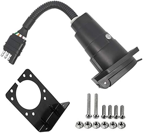 CARROFIX 4 Flat Truck to 7 Way Round Trailer Light Adapter Reverse Plug with Mounting Bracket