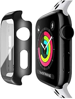 جراب متوافق مع ساعة ابل 42 ملم مع شاشة حماية مدمجة من الزجاج المقوى، جراب صلب بتغطية كاملة لسلسلة 3/2/1 (اسود، 42 ملم)