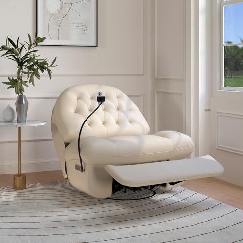 Sillón Recliner Giratorio Piel Blanco miniatura 3