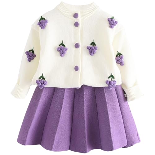 Image of Balatale Toddler Baby Girls Fall Outfits Long Sleeve Knitted Sweater Tops Pleated Mini Skirt Set Autumn Winter Clothes Set
