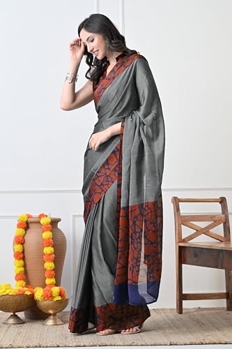 Image of MIRCHI FASHION Women Saree Abstract Print Chiffon | Breathable Lightweight Casual Sari for Regular Use and Office with Unstitched Blouse (Available in 25 Colors)