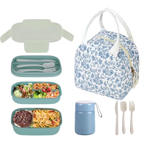 Bento Lunch Box Set for Women, with 12oz Soup Thermo, with Leak-Proof Food Containers, Insulated Lunch Bag for Travel Picnic
