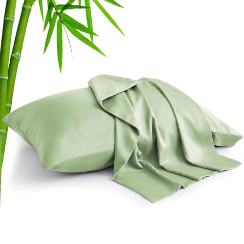 Image of BEDELITE King Pillow Cases Set of 2, Rayon Derived from Bamboo, Sage Green | Cooling and Breathable Pillow Cover for Hot Sleepers & Night Sweats, Silky Soft Cozy, Envelope Closure, 20x36 Inches