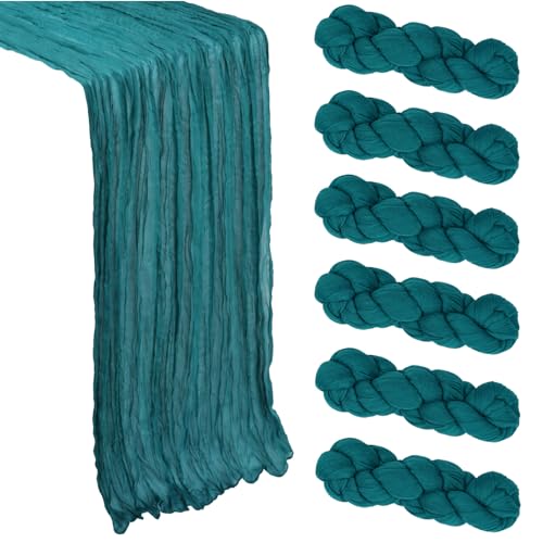 6 Pack Teal Cheesecloth Table Runner 10Ft Gauze Cheese Cloth Table Runner 35x120 Inch Boho Sheer Rustic Fabric Runner for Party Decor Baby Shower Wedding Centerpiece Home Table Decorations