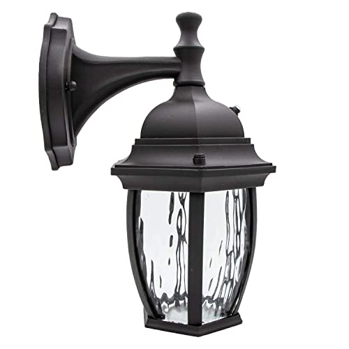 Maxxima Led Outdoor Wall Light, Black W/Clear Water Glass, Photocell Sensor, 580 Lumens, 3000K Warm White, Dusk To Dawn Light Sensor #TOP4
