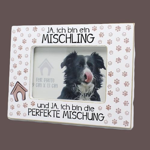 power gift MISCHLING - Bilderrahmen mit Mischlingshund Motiv und tollen Spruch. Rahmen mit Hund. Fotorahmen zum Aufstellen oder Aufhängen. Geschenk für Hunden Besitzer.