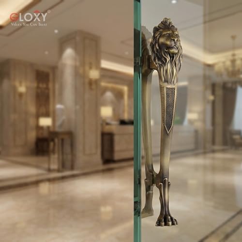 Image of GLOXY Premium Antique 15 inch Lion Shaped Main Door Handle with 10 inch Hole-to-Hole Spacing - Decorative Push & Pull Aluminium Wooden & Glass Door Handle for Home, Hotel, Office & Banquet Hall - Pack of 1
