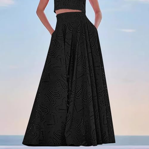 Eyelet Tiered Maxi Skirts for Women Trendy Dressy Casual Elastic High Waisted Flowy Boho Beach A Line Long Skirt2