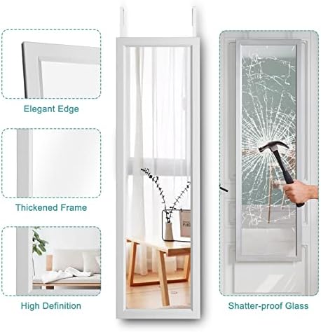 Dripex Over Door Mirror Full Length, Wall Mounted Mirror Door Hung Mirror for Bathroom/Bedroom/Wardrobe - Toughened Glass, Silver