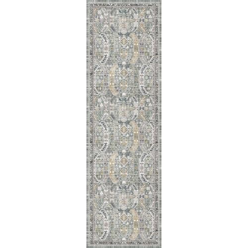 Madane Washable Runner Rug - 2x6 Rug Runners for Hallways 6 Feet Non Slip Vintage Kitchen Runner Rug Ultra-Thin Bathroom Runner Rugs Carpet Laundry Room Bedroom (2x6ft, Green/Gold)