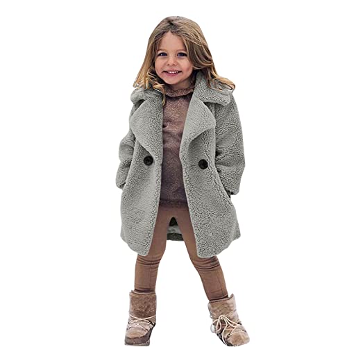 Moonker Baby Girls Faux Fur Jacket Long Teddy Coat Toddler Trench Coat Fuzzy Fleece Jacket Long Winter Coat