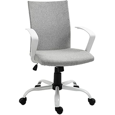 Vinsetto Office Chair Linen Swivel Computer Desk Chair Home Study Task Chair with Wheels, Arm, Adjustable Height, Light Grey Cover