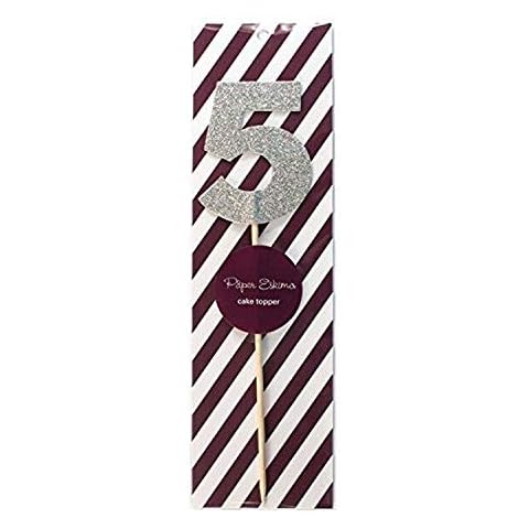 Paper Eskimo Number 5 Cake Topper, Silver Cover