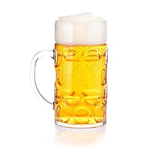 Beer Glasses with Handles Clear Plastic Beer Mugs Freezable 32 oz Glass Beer Mug Made for Cold Beverages,Reusable Beer Cups, Mugs and Beer Glasses for Men, Dishwasher Safe (1Pack)