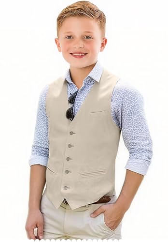 Boys Linen Suit Vest Slim Fit Kids Vests V-Neck Casual Waistcoat for Summer Beach Wedding Prom2