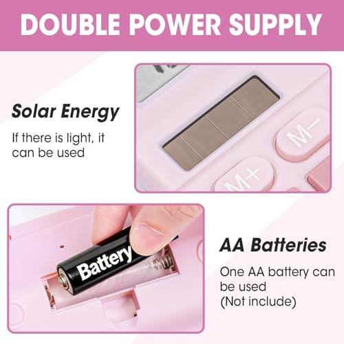 Image of 2 Pack Calculator, Pink Calculators Desktop 12 Digits with Large LCD Display and Sensitive Butto, Solar and Battery Dual Power, Desk Calculator