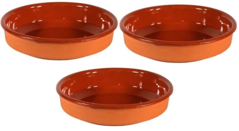 Cazuela de Barro Tradicional, Terracota, 10 cm, Redonda, Set de 3 Piezas, Apta para Microondas y Lavavajillas
