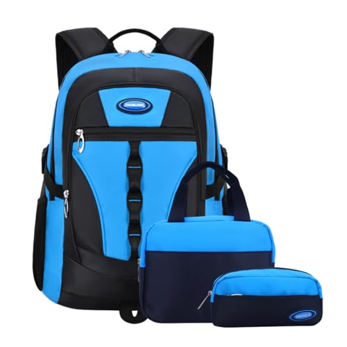 VIDOSCLA Conjunto de mochila escolar para meninos adolescentes, mochilas para meninas, mochila com lancheira, A12# Azul celeste, Large, Mochilas Daypack