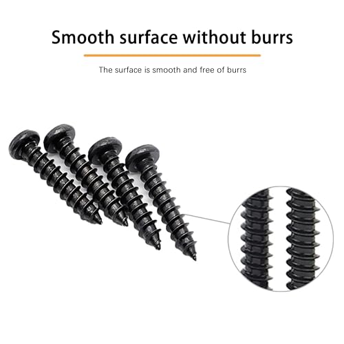#10 x 3/4" Tornillo para madera negro, cabeza redonda tipo Pan, acero al carbono con recubrimiento negro zinc, juego de 75 piezas miniatura 5