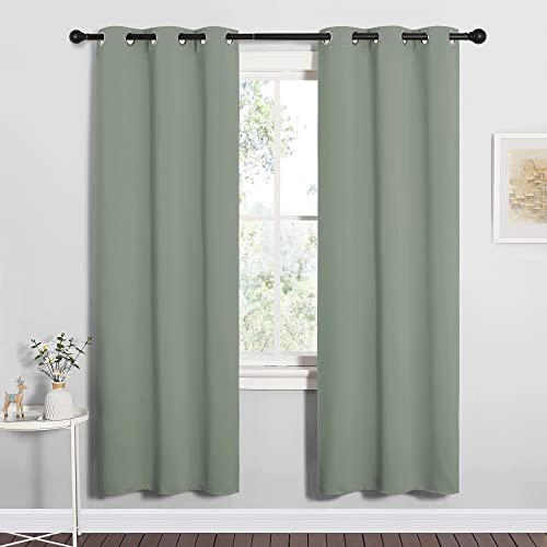 Image of NICETOWN Bedroom Curtain Panels Blackout Draperies, Thermal Insulated Solid Grommet Blackout Curtains /Drapes (Sage Green, 1 Pair, 34 by 72-inch)
